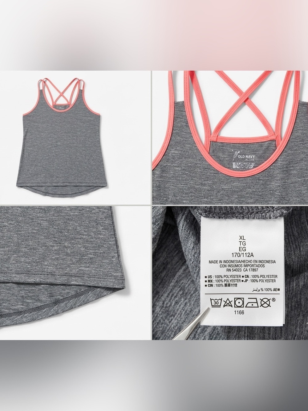 Old Navy Grey Heather Tank Top with Coral Trim